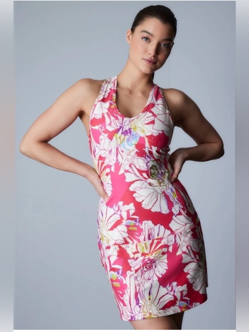 Josie Natori Summer Floral Pink Racerback Dress. Size XL